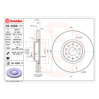 Brembo® - UV Coated Series Plain Vented Front Brake Rotor