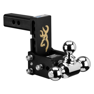 B&W Trailer Hitches® - Class 4 Tow & Stow Browning Edition Adjustable 5" Drop Black Tri-Ball Mount for 2" Receivers