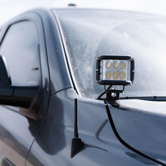 Cali Raised LED® - Hood Ditch Mounted Low Profile 3"x2" 2x18W LED Light Kit, with Blue Backlit Small Switch