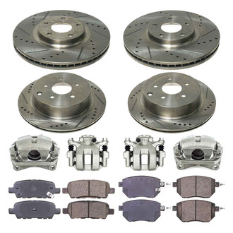 Callahan Brake Parts® - Drilled and Slotted Front and Rear Brake Kit with Calipers