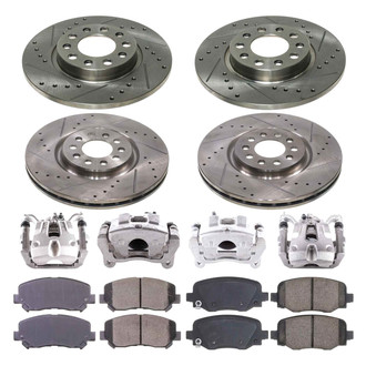 Callahan Brake Parts® - Drilled and Slotted Front and Rear Brake Kit with Calipers