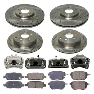 Callahan Brake Parts® - Drilled and Slotted Front and Rear Brake Kit with Calipers