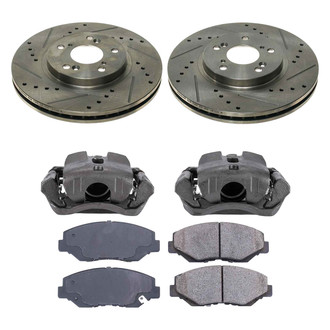 Callahan Brake Parts® - Drilled and Slotted Front Brake Kit with Calipers