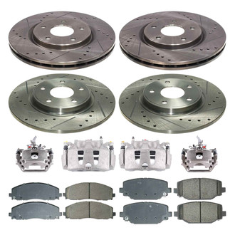 Callahan Brake Parts® - Drilled and Slotted Front and Rear Brake Kit with Calipers