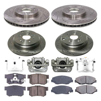 Callahan Brake Parts® - Drilled and Slotted Front and Rear Brake Kit with Calipers