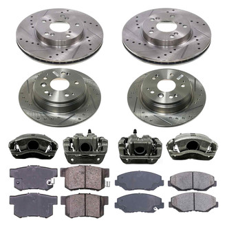 Callahan Brake Parts® - Drilled and Slotted Front and Rear Brake Kit with Calipers