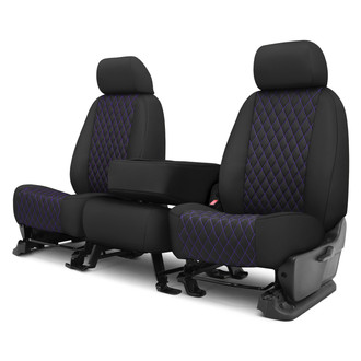 CalTrend® - Diamond Quilted 1st Row Black & Purple Stitching Custom Seat Covers