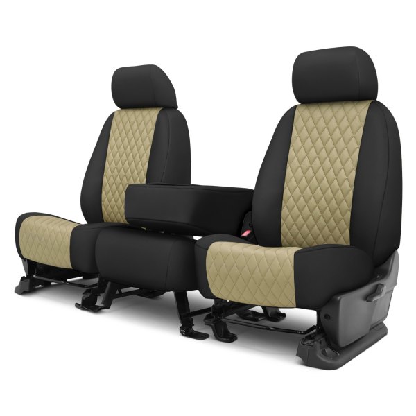  CalTrend® - Diamond Quilted 1st Row Black & Beige Custom Seat Covers