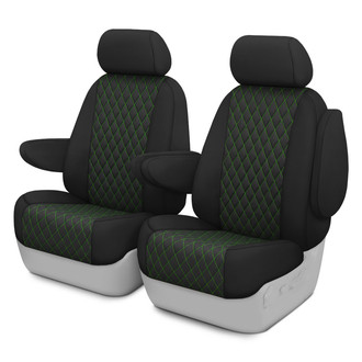 CalTrend® - Diamond Quilted 1st Row Black & Green Stitching Custom Seat Covers