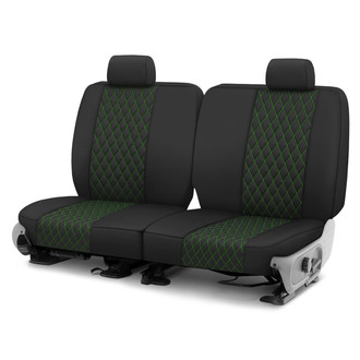 CalTrend® - Diamond Quilted 2nd Row Black & Green Stitching Custom Seat Covers
