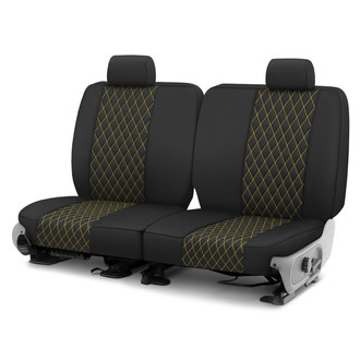 CalTrend® - Diamond Quilted 2nd Row Black & Yellow Stitching Custom Seat Covers