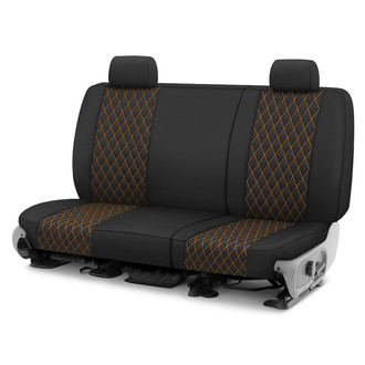 CalTrend® - Diamond Quilted 2nd Row Black & Orange Stitching Custom Seat Covers