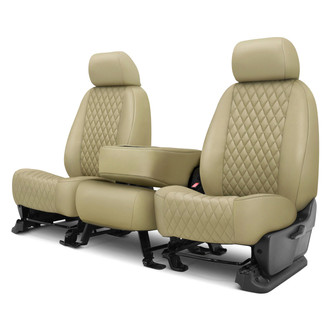 CalTrend® - Faux Leather Diamond Shield Quilted 1st Row Beige Custom Seat Covers