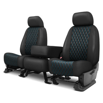 CalTrend® - Faux Leather Diamond Shield Quilted 1st Row Black & Electric Blue Stitching Custom Seat Covers