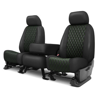CalTrend® - Faux Leather Diamond Shield Quilted 1st Row Black & Green Stitching Custom Seat Covers