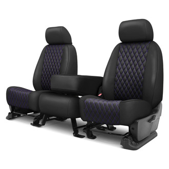 CalTrend® - Faux Leather Diamond Shield Quilted 1st Row Black & Purple Stitching Custom Seat Covers