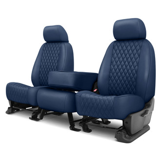 CalTrend® - Faux Leather Diamond Shield Quilted 1st Row Blue Custom Seat Covers