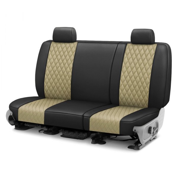  CalTrend® - Faux Leather Diamond Shield Quilted 2nd Row Black & Beige Custom Seat Covers