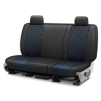 CalTrend® - Faux Leather Diamond Shield Quilted 2nd Row Black & Blue Stitching Custom Seat Covers