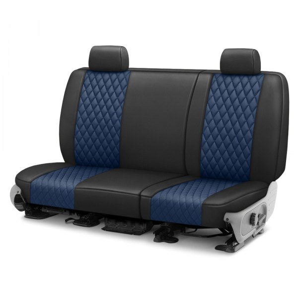  CalTrend® - Faux Leather Diamond Shield Quilted 2nd Row Black & Blue Custom Seat Covers
