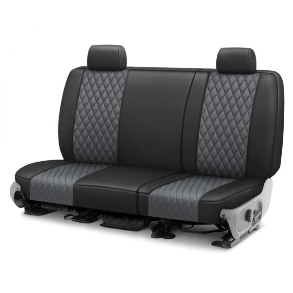  CalTrend® - Faux Leather Diamond Shield Quilted 2nd Row Black & Charcoal Custom Seat Covers
