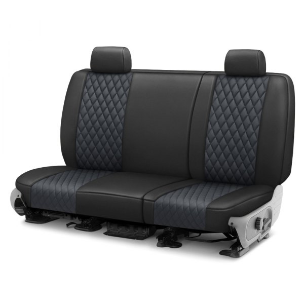  CalTrend® - Faux Leather Diamond Shield Quilted 2nd Row Black & Dark Gray Custom Seat Covers