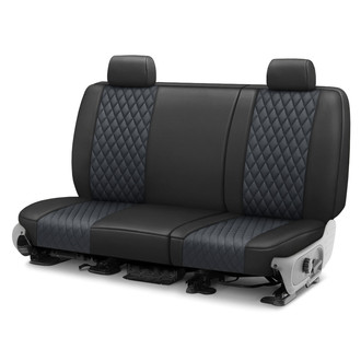 CalTrend® - Faux Leather Diamond Shield Quilted 2nd Row Black & Dark Gray Custom Seat Covers