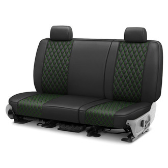 CalTrend® - Faux Leather Diamond Shield Quilted 2nd Row Black & Green Stitching Custom Seat Covers