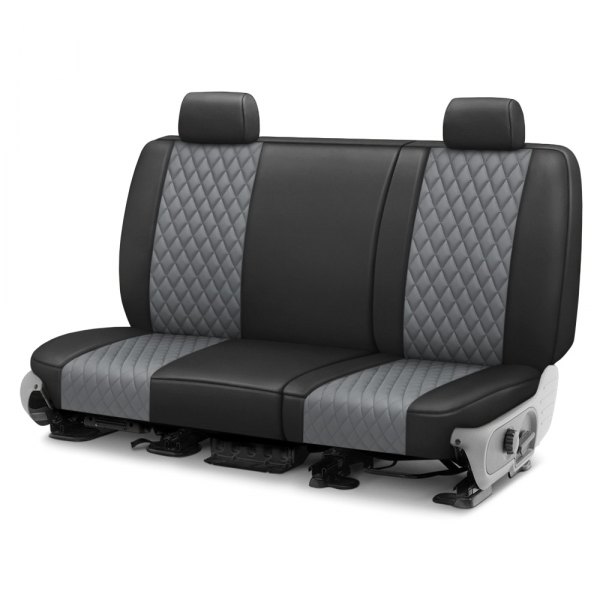  CalTrend® - Faux Leather Diamond Shield Quilted 2nd Row Black & Light Gray Custom Seat Covers