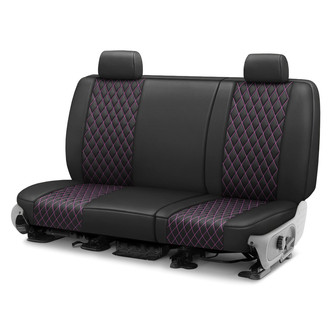 CalTrend® - Faux Leather Diamond Shield Quilted 2nd Row Black & Pink Stitching Custom Seat Covers