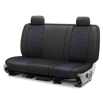 CalTrend® - Faux Leather Diamond Shield Quilted 2nd Row Black & Purple Stitching Custom Seat Covers