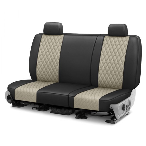  CalTrend® - Faux Leather Diamond Shield Quilted 2nd Row Black & Sandstone Custom Seat Covers