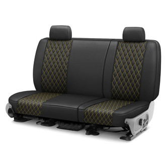 CalTrend® - Faux Leather Diamond Shield Quilted 2nd Row Black & Yellow Stitching Custom Seat Covers