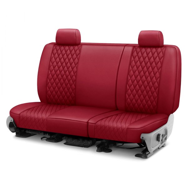 CalTrend® - Faux Leather Diamond Shield Quilted 2nd Row Red Custom Seat Covers