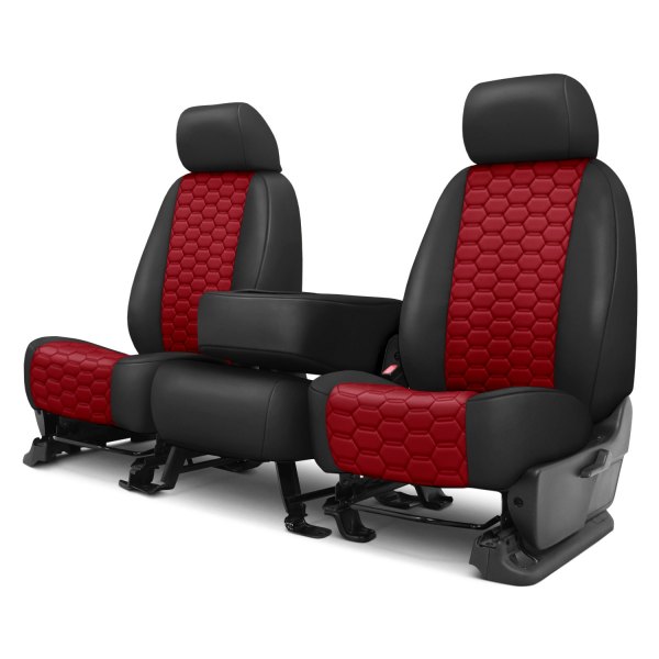  CalTrend® - Faux Leather Hex Quilted 1st Row Black & Red Custom Seat Covers