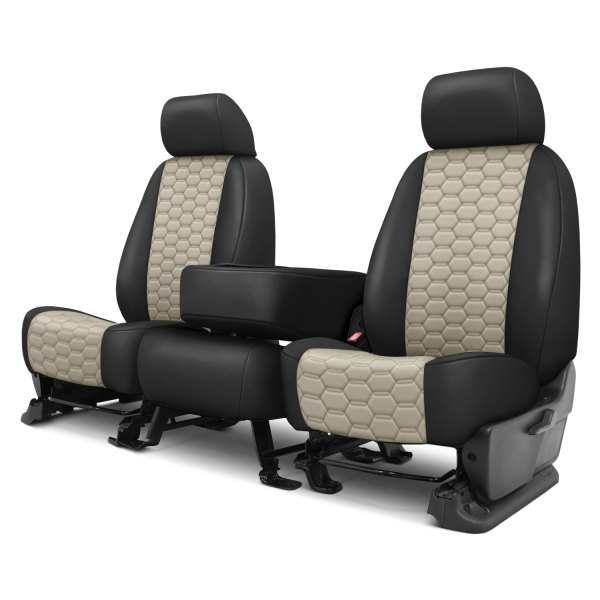  CalTrend® - Faux Leather Hex Quilted 1st Row Black & Sandstone Custom Seat Covers