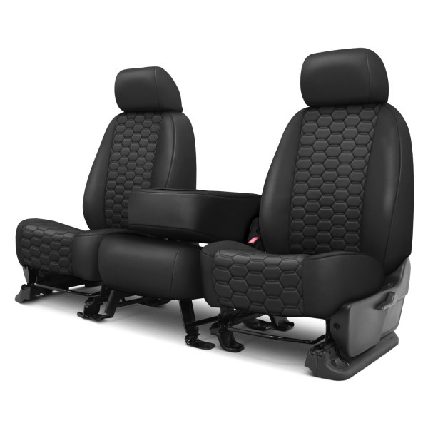  CalTrend® - Faux Leather Hex Quilted 1st Row Black Custom Seat Covers