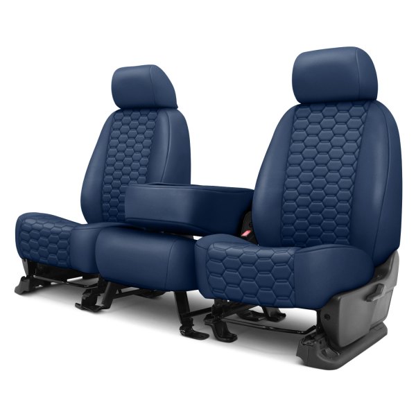 CalTrend® - Faux Leather Hex Quilted 1st Row Blue Custom Seat Covers