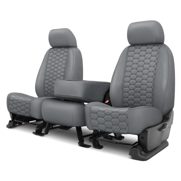 CalTrend® - Faux Leather Hex Quilted 1st Row Light Gray Custom Seat Covers