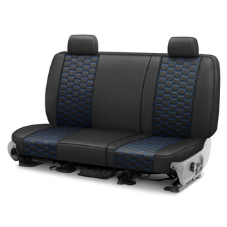 CalTrend® - Faux Leather Hex Quilted 2nd Row Black & Blue Stitching Custom Seat Covers