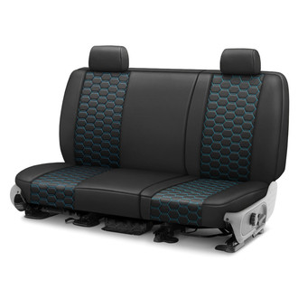 CalTrend® - Faux Leather Hex Quilted 2nd Row Black & Electric Blue Stitching Custom Seat Covers