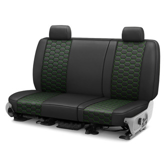 CalTrend® - Faux Leather Hex Quilted 2nd Row Black & Green Stitching Custom Seat Covers