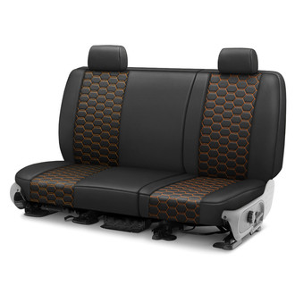 CalTrend® - Faux Leather Hex Quilted 2nd Row Black & Orange Stitching Custom Seat Covers