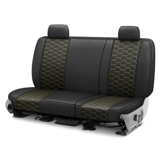 CalTrend® - Faux Leather Hex Quilted 2nd Row Black & Yellow Stitching Custom Seat Covers