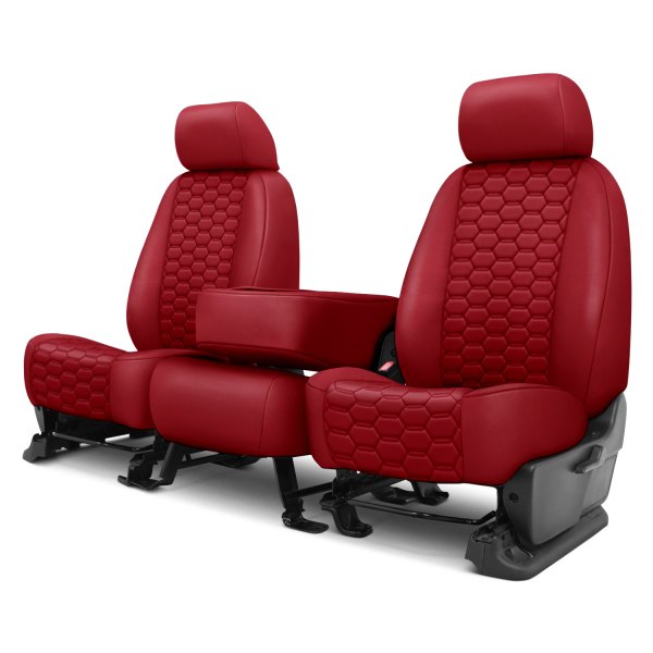  CalTrend® - Faux Leather Hex Quilted 1st Row Red Custom Seat Covers