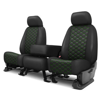 CalTrend® - Faux Leather Honeycomb Quilted 1st Row Black & Green Stitching Custom Seat Covers