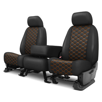 CalTrend® - Faux Leather Honeycomb Quilted 1st Row Black & Orange Stitching Custom Seat Covers