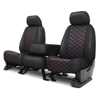 CalTrend® - Faux Leather Honeycomb Quilted 1st Row Black & Pink Stitching Custom Seat Covers