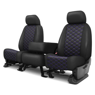 CalTrend® - Faux Leather Honeycomb Quilted 1st Row Black & Purple Stitching Custom Seat Covers