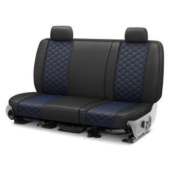 CalTrend® - Faux Leather Honeycomb Quilted 2nd Row Black & Blue Stitching Custom Seat Covers